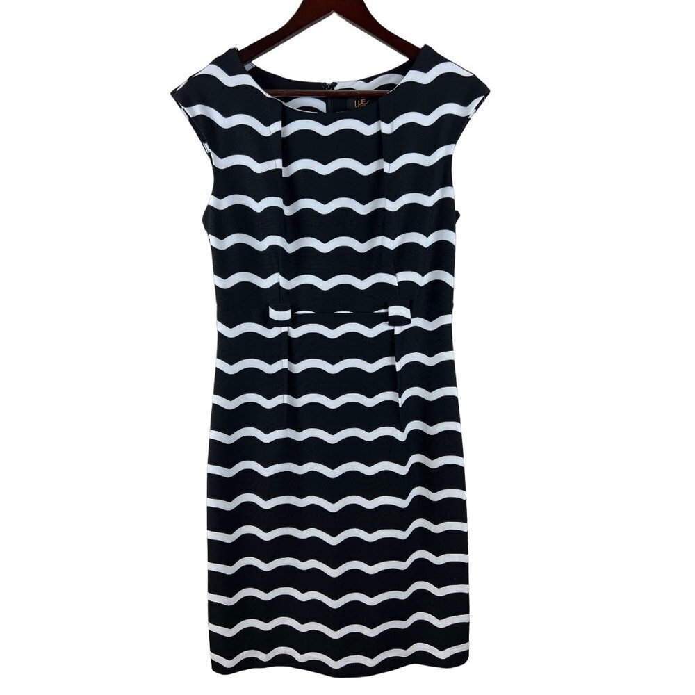 I LE New York Wave Stripe Sleeveless Black White Women's Dress Size 8